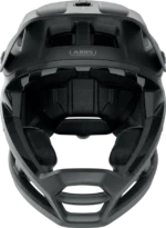 Vista frontal de casco de ciclismo negro Abus Airdrop mips