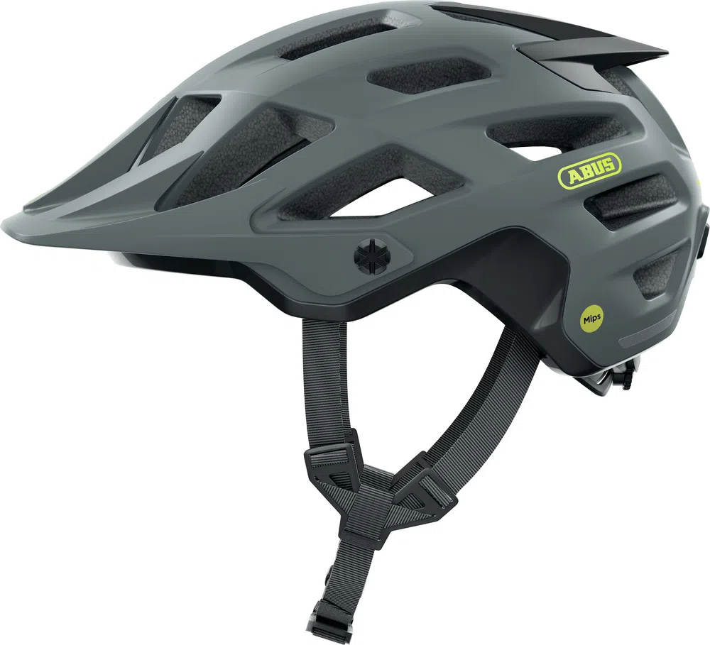 Vista lateral de casco de ciclismo gris Abus Moventor 2.0 Mips