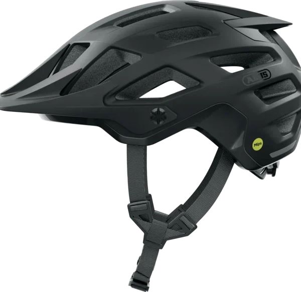 Vista lateral de casco de ciclismo negro Abus Moventor 2.0 Mips