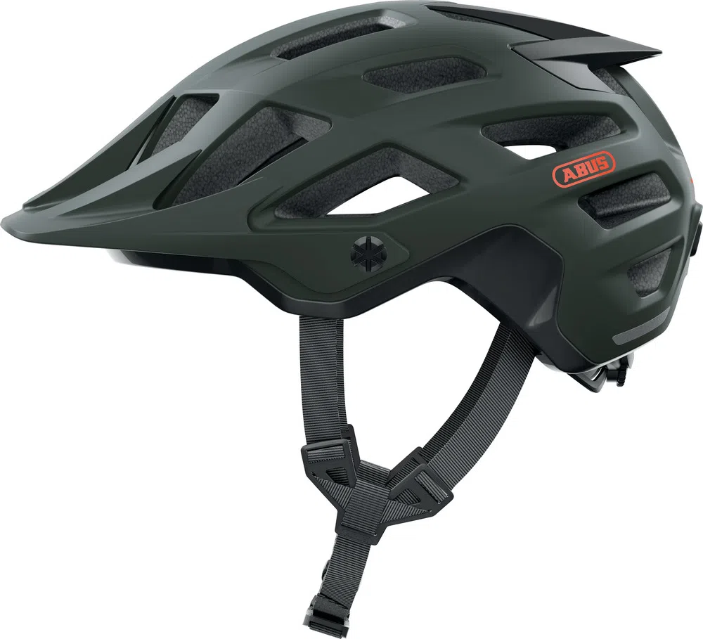 Vista lateral de casco de ciclismo verde Abus Moventor 2.0