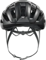 Vista frontal de casco de ciclismo negro brillante Abus Powerdome Mips
