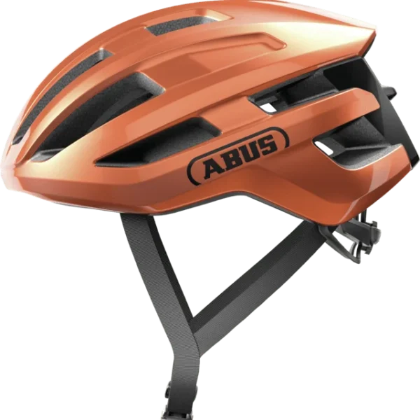 Vista lateral de casco de ciclismo naranja Abus Powerdome
