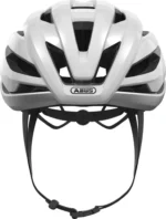 Vista frontal de casco de ciclismo blanco Abus StormChaser
