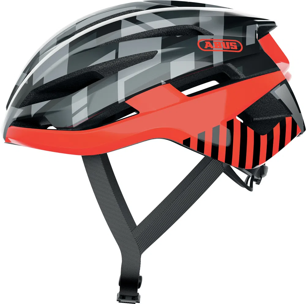 Vista lateral de casco de ciclismo naranja Abus StormChaser