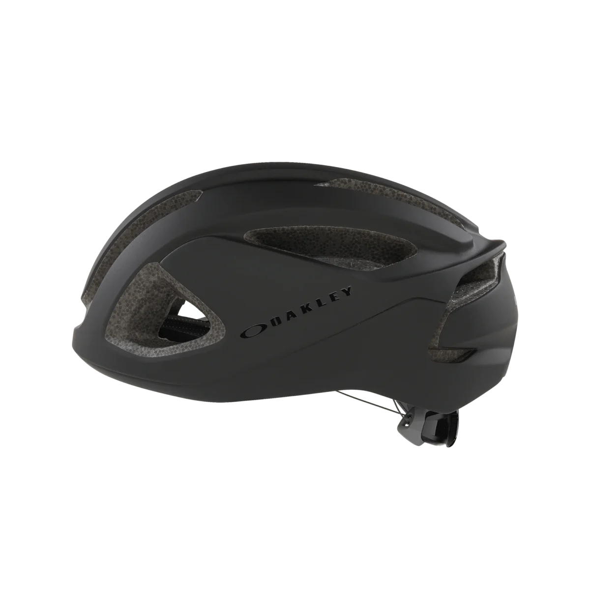 Vista lateral de casco de ciclismo negro Oakley Aro3 lite
