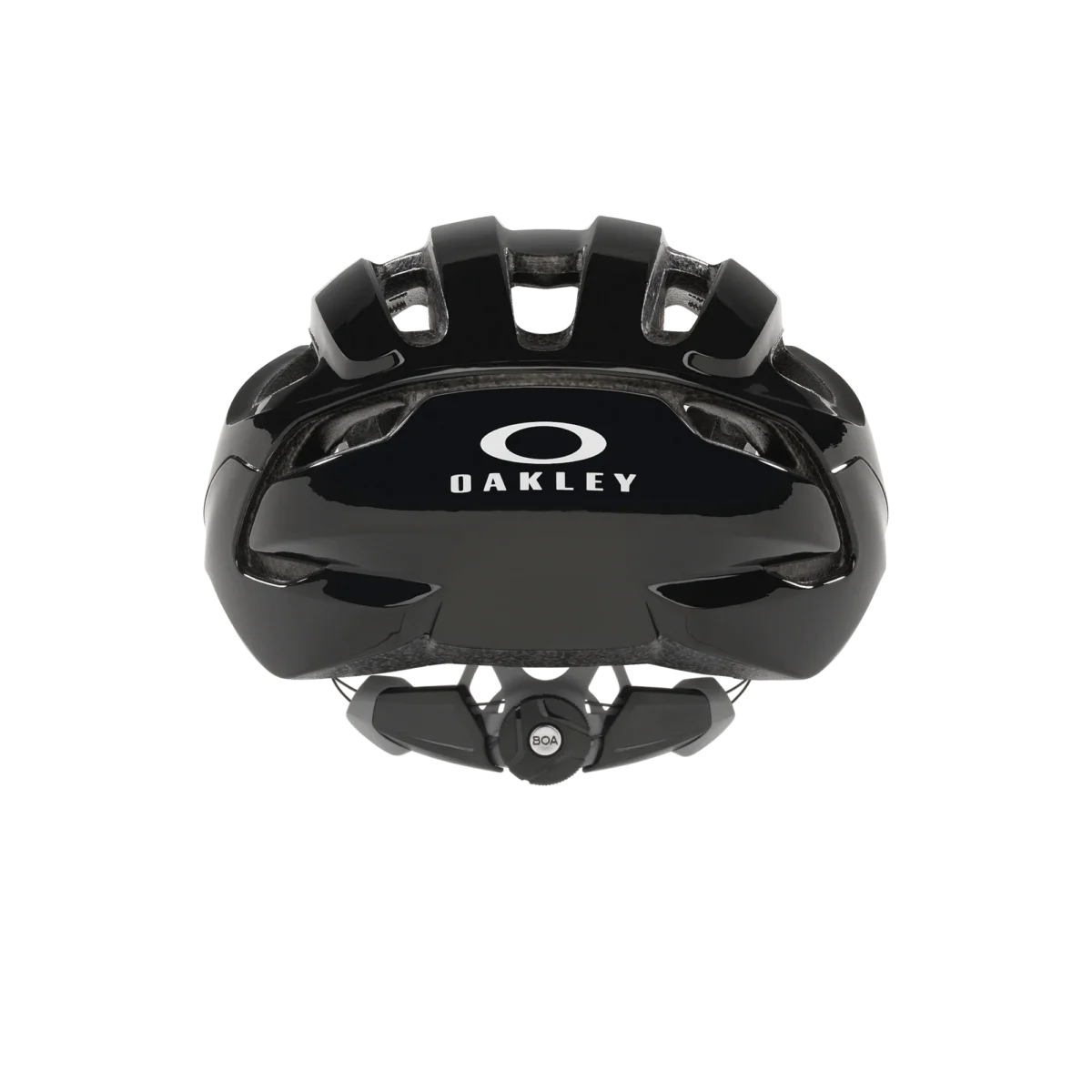 Vista posterior de casco de ciclismo negro brillante Oakley Aro3 lite