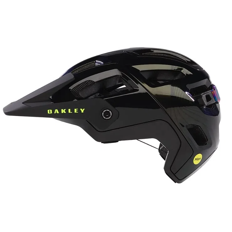 Vista lateral de casco de ciclismo negro/verde Oakley Drt5 maven
